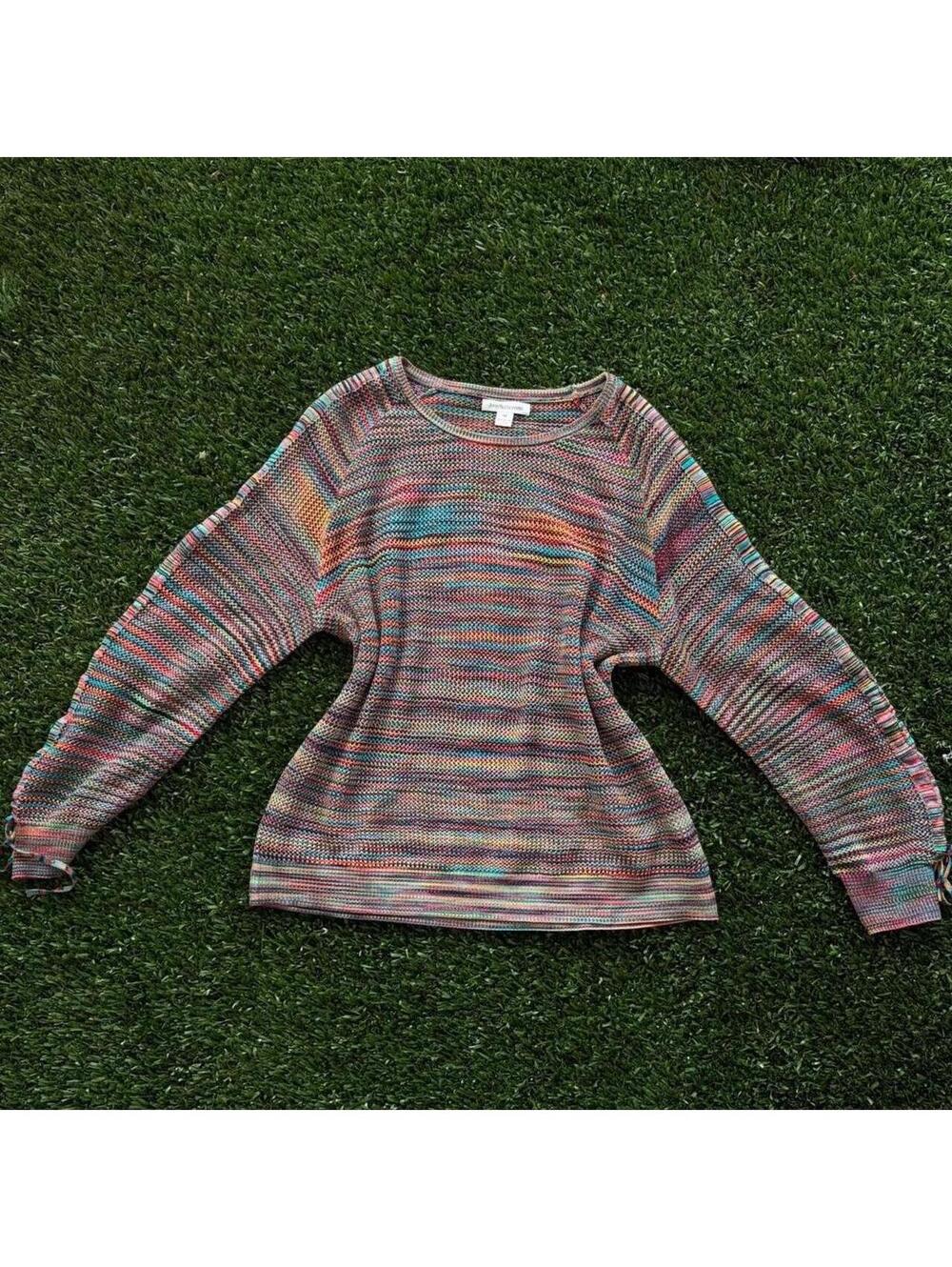 Women's Multi-Colored Knit Jumper with Adjustable Cuff Ties, Size M, Fair